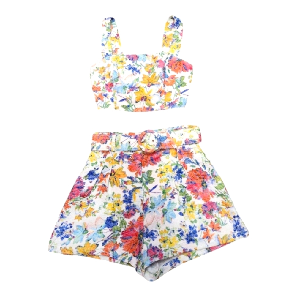 Lavender Brown Floral Tweed Two-Piece Short Set NWT Designer Small - Picture 2 of 5